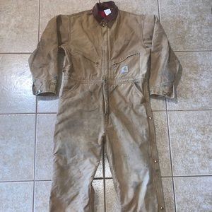 Men's Carhartt Duck Coveralls SZ 46 REG Quilt Lined Tan Brown X01 BRN Workwear
